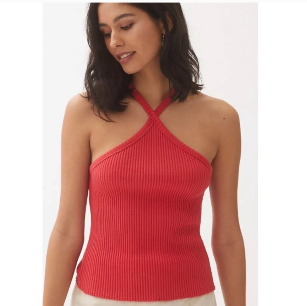 Anthropologie t.la NWOT Red Ribbed Halter Tank Top Size Medium
